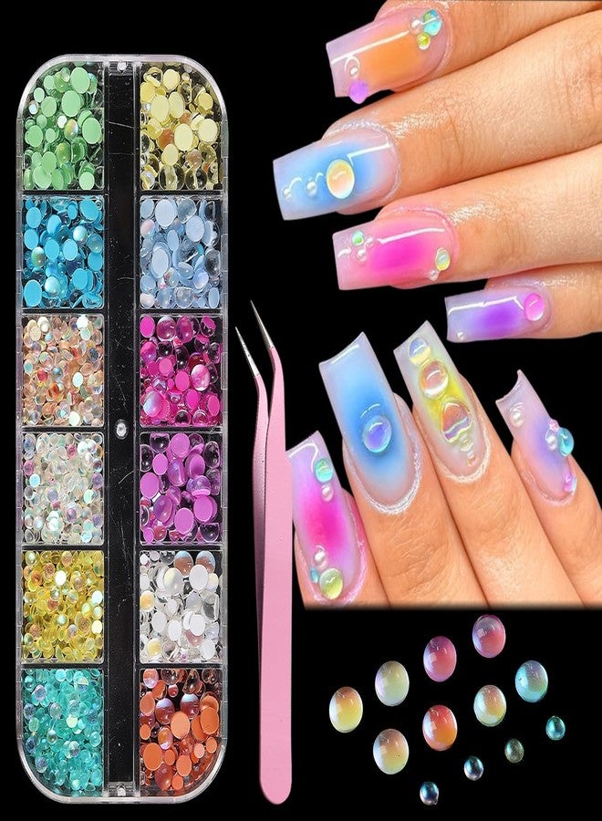 Fcozpjk 3D Aurora Bubble Nail Beads, Mixed Crystal Mermaid Beads for Nails, Nail Art Rhinestones Set with Tweezers, Colored Pearls for Nails, Y2K Nail Charms, Flatback Diamond Gems Decoration Supplies - Image 1